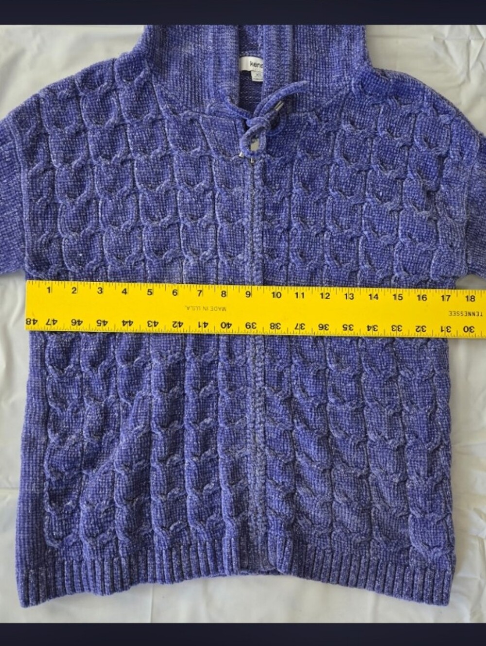 Women’s Cable Knit Sweater Cardigan - Violet Sparkle Holiday Cable Knit - Picture 6 of 7